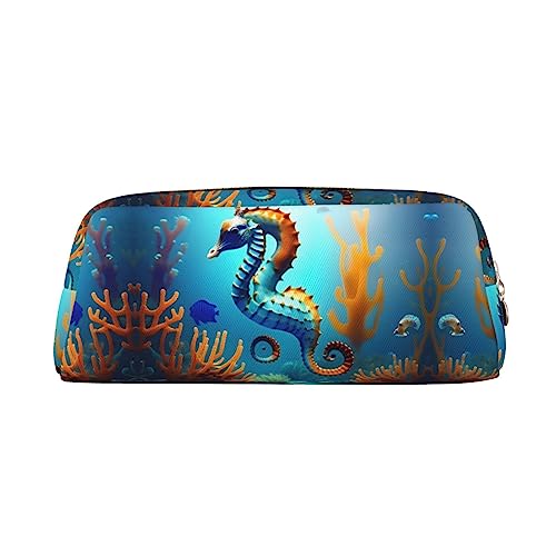 WXZYFP Seepferdchen. Das Federmäppchen besteht aus gekreuztem Leder (PVC), Futter aus 100 % Polyester und Vollsiebdruck von WXZYFP