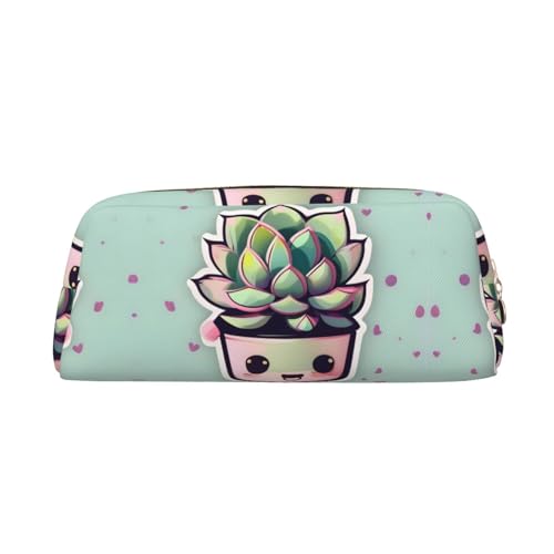 WXZYFP Smiling Succulents The pencil case is made of cross-grain leather (PVC), 100% polyester lining, and full-screen print von WXZYFP