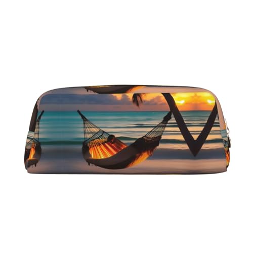 WXZYFP Sonnenuntergang Strandhängematte Das Federmäppchen ist aus Kreuznarbenleder (PVC), 100% Polyester-Futter und Vollsiebdruck von WXZYFP
