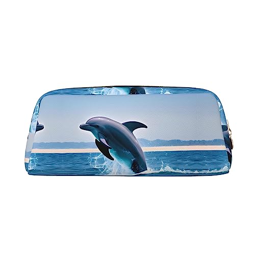 WXZYFP Springende Delfine. Das Federmäppchen besteht aus gekreuztem Leder (PVC), Futter aus 100 % Polyester und Vollsiebdruck von WXZYFP