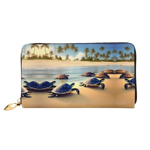 WXZYFP Turtles on the Beach Ledergeldbörse, doppelseitiger Druck, Mikrofaser-Leder-Material, Unisex, wasserdicht und langlebig, Schwarz, Einheitsgröße von WXZYFP