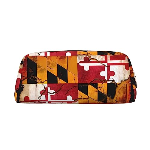 WXZYFP Vintage-Holzflagge von Maryland. Das Federmäppchen ist aus gekreuztem Leder (PVC), Futter aus 100 % Polyester und Vollsiebdruck von WXZYFP