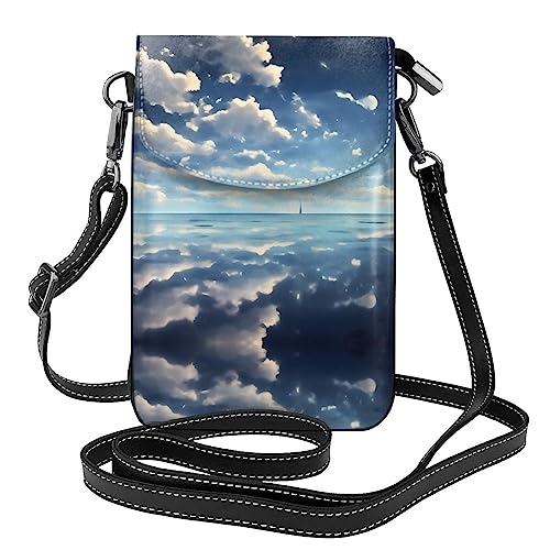 WXZYFP Weiße Wolken über dem Meer, Leder, Umhängetasche, Flip-Handytasche, Mikrofaser-PU-Leder, geeignet für den täglichen Gebrauch von WXZYFP