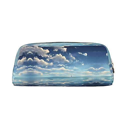 WXZYFP Weiße Wolken über dem Meer. Das Federmäppchen besteht aus gekreuztem Leder (PVC), Futter aus 100 % Polyester und Vollsiebdruck von WXZYFP