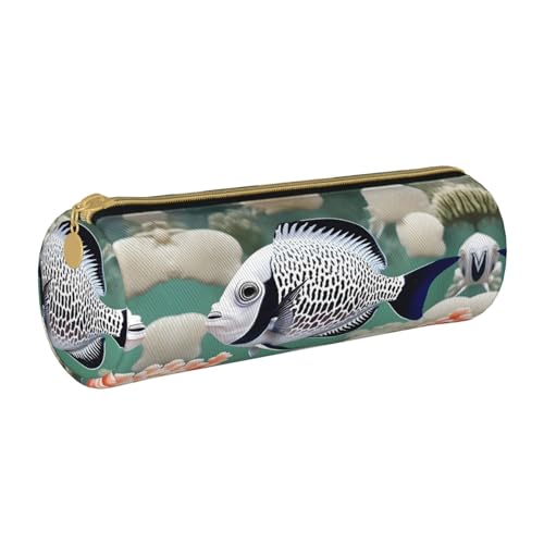 WXZYFP Weiße tropische Fische, umweltfreundliches Federmäppchen aus genarbtem Leder, leicht und tragbar, geeignet für den täglichen Gebrauch. von WXZYFP
