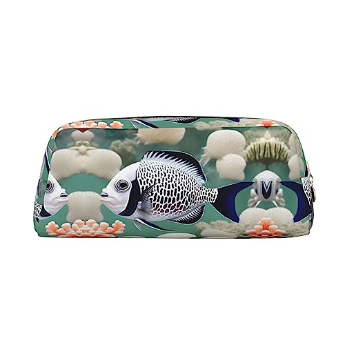 WXZYFP Weiße tropische Fische. Das Federmäppchen ist aus gekreuztem Leder (PVC), Futter aus 100 % Polyester und Vollsiebdruck von WXZYFP