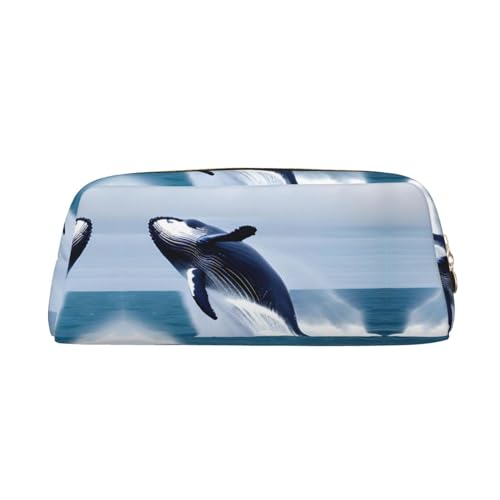 Wale auf See. Das Federmäppchen besteht aus gekreuztem Leder (PVC), Futter aus 100 % Polyester und Vollsiebdruck von WXZYFP