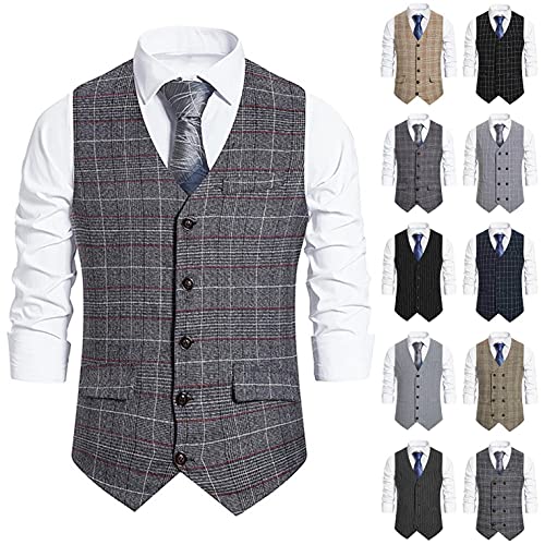 Gilet Herren V Ausschnitt Anzugweste slim fit Blazer Tweed Ärmellos Geschäftsweste Businessweste mit Knopfleiste Herren Formale Hochzeit Party Weste Krawatte Einstecktuch Taschentuch Jacquard Weste von WXZZ