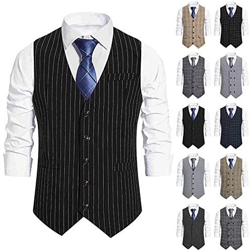 Gilet Herren V Ausschnitt Anzugweste slim fit Blazer Tweed Ärmellos Geschäftsweste Businessweste mit Knopfleiste Herren Formale Hochzeit Party Weste Krawatte Einstecktuch Taschentuch Jacquard Weste von WXZZ