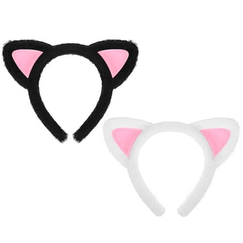 2 Stück Katzenohren Stirnbänder, Niedlich Katze Haarbänder Plüsch Weich Haarreif Cartoon Waschgesicht Haarschmuck für Erwachsener Cosplay Kostüm Kostümpartys Themenpartys Festival Halloween von WY LIGHTING LEVEL