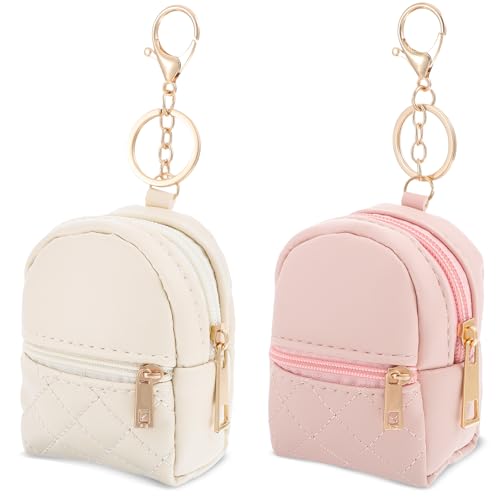 Mini Rucksack Schlüsselanhänger 2 Stück Süße Kosmetiktasche Kreativer Anhänger PU-Leder Make-up-Tasche Schlüsseltasche Lippenstifttasche Kartenhalter Datenkabel-Organizer für Frauen Mädchen von WY LIGHTING LEVEL