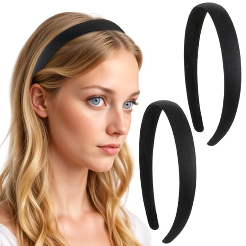 3 Stück Samt Haarreifen Solides Schwarz Damen Haarreif Einfaches Mode Haarschmuck Hartes Haarband Satin Haarschmuck für Weihnachten Mädchen Halloween Party von WY LIGHTING LEVEL