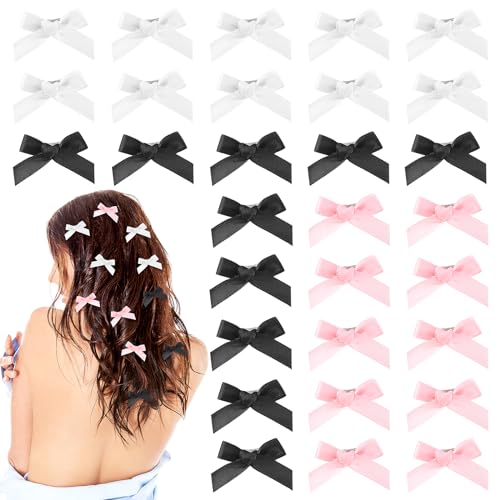 30 Stück Mini Schleife Haarspangen, Süß Haarschleife Haarschmuck Satinschleifen Haarclips Niedlich Einfarbig Hair Accessories Klein Haarklammern für Damen Mädchen Frauen Kinder(Rosa+Schwarz+Weiß) von WY LIGHTING LEVEL