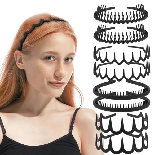 8 Stück Haarreifen Matt Schwarzes Elastisches Haarbänder Mehrere Stile Wellen Gezackte Haarreif Rutschfest Zickzack-Stirnband Geeignet für Tägliches Yoga Make-up Sport Fitness Waschen Ausgehen von WY LIGHTING LEVEL