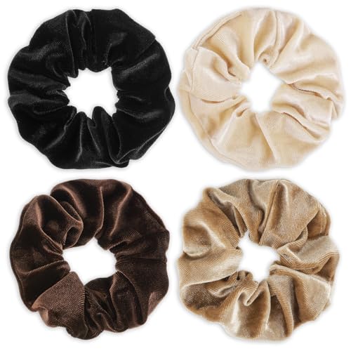 Haargummis für Damen, 4 Stück Scrunchies Samt Weiche Elastische Haarbänder Modische Zopfgummis Pferdeschwanzhalter Haarschmuck für Teenager und Frauen Dickes Lockiges, Dünnes Feines Haar von WY LIGHTING LEVEL