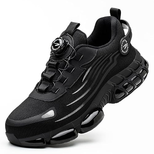Arbeitsschuhe mit Stahlkappe für Herren und Damen, leicht, bequem, Industrie- und Bauarbeitssicherheitsschuhe, Schwarz, 12 Women/10 Men von WYCDMJ