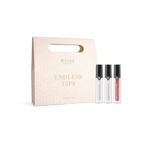 WYCON Cosmetics Endless Lip Gloss Lip Gloss Long Lasting mit glänzendem und glänzendem Finish [Transparent, Silber und Dustry Rose] – Weihnachts-Make-up-Set von WYCON cosmetics