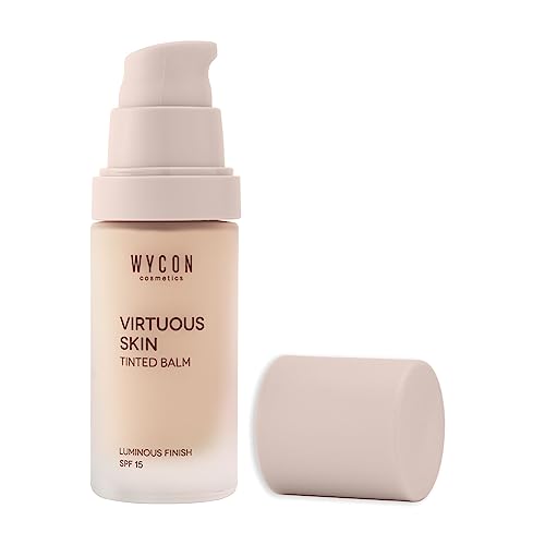 WYCON cosmetics Virtuous Skin – Vegane Foundation, flüssig, für Gesicht, Finish Natural Glow, geglättet und aufgefüllt, leichte und modulare Abdeckung, Sonnenschutz LSF 15-28 ml von WYCON cosmetics