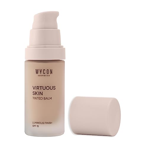 WYCON cosmetics Virtuous Skin – Vegane Foundation, flüssig, für Gesicht, Finish Natural Glow, geglättet und aufgefüllt, leichte und modulare Abdeckung, Sonnenschutz LSF 15-28 ml von WYCON cosmetics