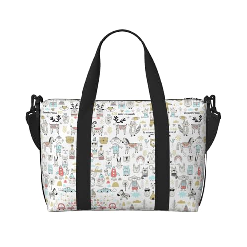 Animal Rabbit Fox Dee Reisetasche, Wochenend-Handgepäck für Damen, Sporttasche, Workout-Reisetasche, Übernachtung, Schwarz , Einheitsgröße von WYCZHY