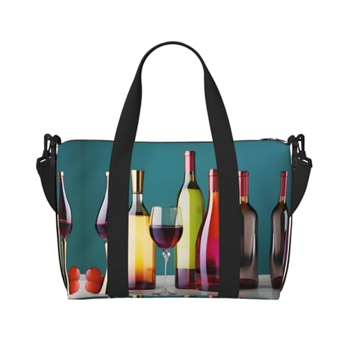 Cocktailgläser und Weinflaschenlose Reisetaschen, Wochenend-Handgepäck für Damen, Sporttasche, Workout-Reisetasche, Übernachtung, Schwarz , Einheitsgröße von WYCZHY