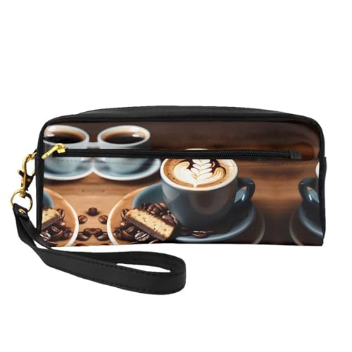 Delicious Coffee Kleine Kosmetiktasche, tragbar, niedlich, Reise-Make-up-Tasche für Damen, Make-up-Pinsel-Organizer-Tasche, Schwarz , Einheitsgröße, Kosmetiktasche von WYCZHY