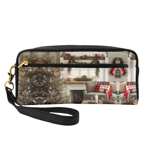 Farmhouse Kosmetiktasche, klein, tragbar, niedlich, Reise-Make-up-Tasche für Damen, Make-up-Pinsel-Organizer-Tasche, Schwarz , Einheitsgröße, Kosmetiktasche von WYCZHY