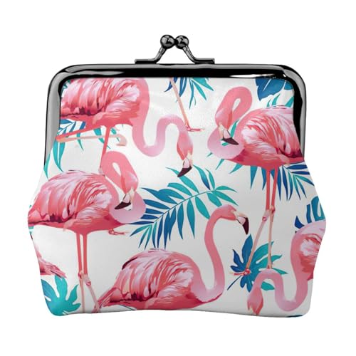 Flamingo-Geldbörse mit grünem Pflanzenblatt-Druck, minimalistisch, leicht, für Schule und Arbeit, Pendler, Schwarz , Einheitsgröße, Münztasche von WYCZHY