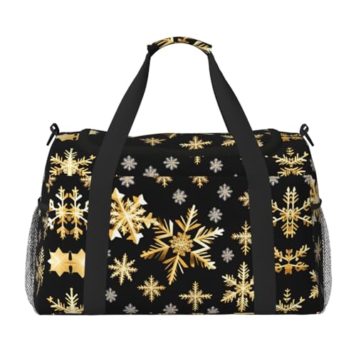 Golden Christmas Snowflakes Reisetasche mit Reißverschlüssen und Griffen, große, faltbare Reisetasche für Familienurlaub, Schwarz , Einheitsgröße Golden Christmas Snowflakes Reisetasche mit Reißverschlüssen und Griffen, große, faltbare Reisetasche für Familienurlaub, Schwarz , Einheitsgröße von WYCZHY