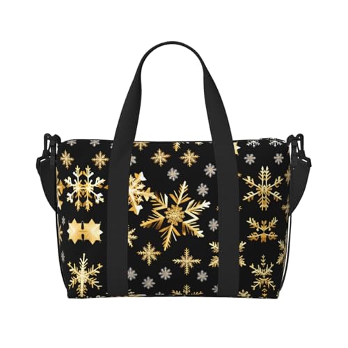 Goldene Weihnachtstasche, Schneeflocken-Reisetasche, Wochenend-Handgepäck für Damen, Sporttasche, Workout-Reisetasche, Übernachtung, Schwarz , Einheitsgröße von WYCZHY