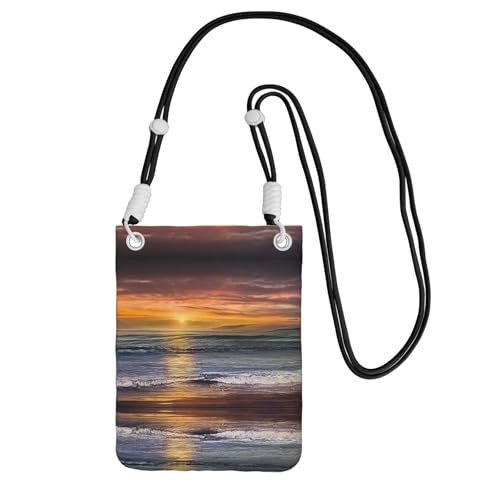 Handytasche mit Sonnenuntergang und Stranddruck, mit Schultergurt, für Handy, Reisepass, Geldbörse, Schwarz , Einheitsgröße von WYCZHY