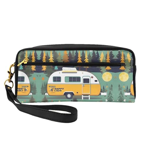Happy Bus Camper kleine Kosmetiktasche, tragbar, niedlich, Reise-Make-up-Tasche für Damen, Make-up-Pinsel-Organizer-Tasche, Schwarz , Einheitsgröße, Kosmetiktasche von WYCZHY
