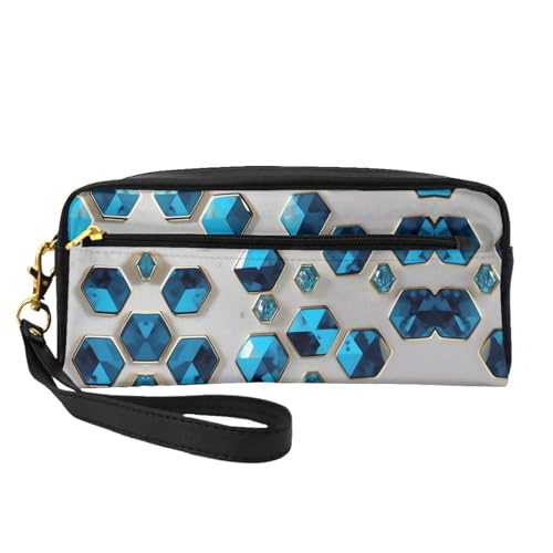 Kleine Kosmetiktasche, Motiv: blaue Sechsecke und Diamanten, tragbar, niedlich, Reise-Make-up-Tasche für Damen, Make-up-Pinsel-Organizer-Tasche, Schwarz , Einheitsgröße, Kosmetiktasche Kleine Kosmetiktasche, Motiv: blaue Sechsecke und Diamanten, tragbar, niedlich, Reise-Make-up-Tasche für Damen, Make-up-Pinsel-Organizer-Tasche, Schwarz , Einheitsgröße, Kosmetiktasche von WYCZHY