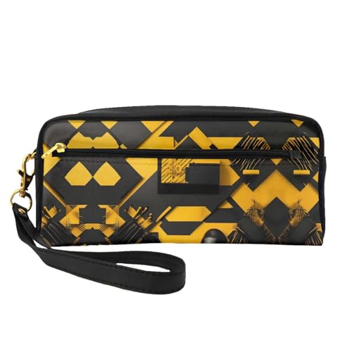 Kleine Kosmetiktasche, tragbar, niedlich, Reise-Make-up-Tasche für Damen, Make-up-Pinsel-Organizer, Senfgelb und Schwarz, Schwarz , Einheitsgröße, Kosmetiktasche von WYCZHY