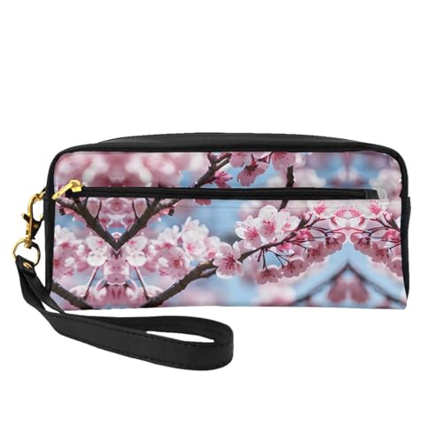 Kleine Kosmetiktasche, verführerische Kirschblüten, tragbar, niedlich, Reise-Make-up-Tasche für Damen, Make-up-Pinsel-Organizer-Tasche, Schwarz , Einheitsgröße, Kosmetiktasche von WYCZHY