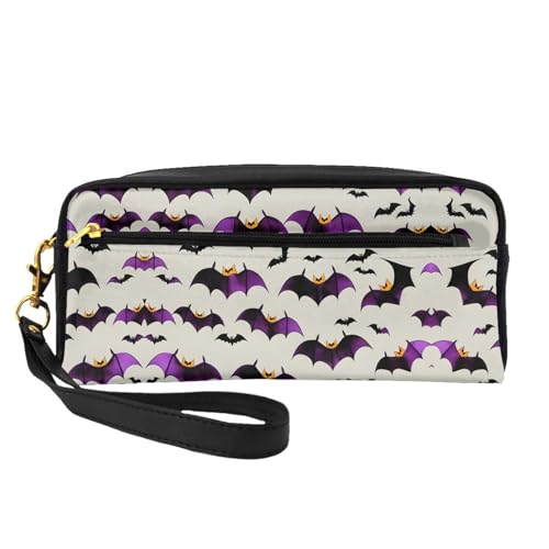 Kleine Kosmetiktasche für Halloween, fliegende Fledermäuse, tragbar, niedlich, Reise-Make-up-Tasche für Damen, Make-up-Pinsel-Organizer-Tasche, Schwarz , Einheitsgröße, Kosmetiktasche von WYCZHY
