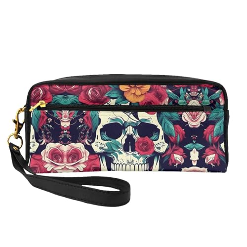 Kleine Kosmetiktasche mit Blumen-Totenkopf-Motiv, tragbar, niedlich, Reise-Make-up-Tasche für Damen, Make-up-Pinsel-Organizer-Tasche, Schwarz , Einheitsgröße, Kosmetiktasche Kleine Kosmetiktasche mit Blumen-Totenkopf-Motiv, tragbar, niedlich, Reise-Make-up-Tasche für Damen, Make-up-Pinsel-Organizer-Tasche, Schwarz , Einheitsgröße, Kosmetiktasche von WYCZHY