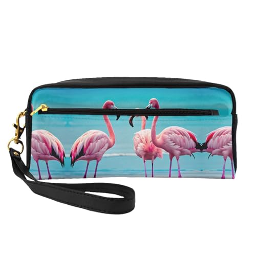 Kleine Kosmetiktasche mit Flamingo-Motiv, tragbar, niedlich, Reise-Make-up-Tasche für Damen, Make-up-Pinsel-Organizer-Tasche, Schwarz , Einheitsgröße, Kosmetiktasche von WYCZHY