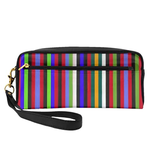 Kleine Kosmetiktasche mit farbigen Streifen, tragbar, niedlich, Reise-Make-up-Tasche für Damen, Make-up-Pinsel-Organizer-Tasche, Schwarz , Einheitsgröße, Kosmetiktasche von WYCZHY