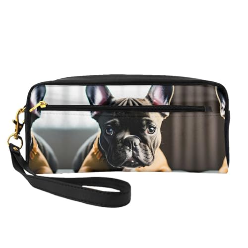 Kleine Kosmetiktasche mit französischer Bulldogge, tragbar, niedlich, Reise-Make-up-Tasche für Damen, Make-up-Pinsel-Organizer-Tasche, Schwarz , Einheitsgröße, Kosmetiktasche von WYCZHY
