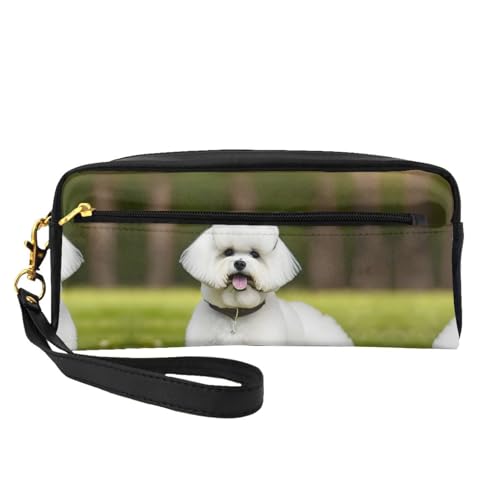 Kleine Kosmetiktasche mit süßem Bichon-Frisé-Motiv, tragbar, Reise-Make-up-Tasche für Damen, Make-up-Pinsel-Organizer-Tasche, Schwarz , Einheitsgröße, Kosmetiktasche von WYCZHY