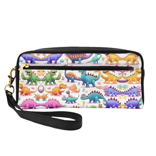 Kosmetiktasche mit vielen bunten Cartoon-Dinosauriern, tragbar, niedlich, Reise-Make-up-Tasche für Damen, Make-up-Pinsel-Organizer-Tasche, Schwarz , Einheitsgröße, Kosmetiktasche von WYCZHY