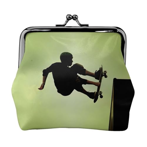 Minimalistische leichte Geldbörse mit Skateboard-Druck, für Schule und Arbeit, Pendler, Schwarz , Einheitsgröße, Münztasche von WYCZHY
