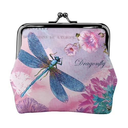 Minimalistische leichte Geldbörse mit rosa Blumen und Libellen, für Schule und Arbeit, Pendler, Schwarz , Einheitsgröße, Münztasche von WYCZHY