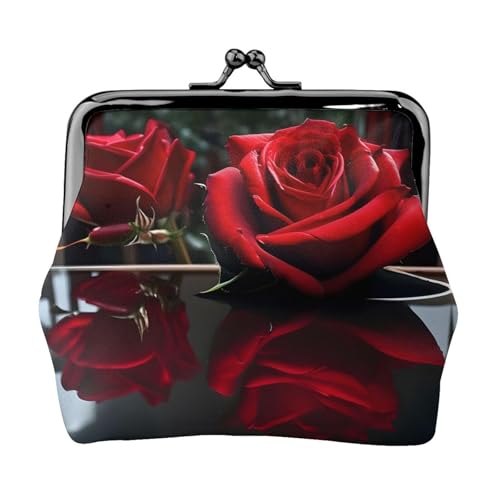 Minimalistische leichte Geldbörse mit rotem Spiegelrosen-Druck, für Schule und Arbeit, Pendler, Schwarz , Einheitsgröße, Münztasche von WYCZHY