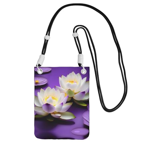 Reise-Handy-Tasche mit Lotusblumen-Aufdruck, mit Schultergurt, für Handy, Reisepass, Geldbörse, Schwarz , Einheitsgröße von WYCZHY