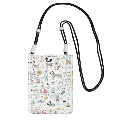 Reise-Handytasche, Crossbody-Tasche mit Schultergurt, Motiv: Kaninchen, Fuchs, Dee, für Handy, Reisepass, Geldbörse, Schwarz , Einheitsgröße von WYCZHY