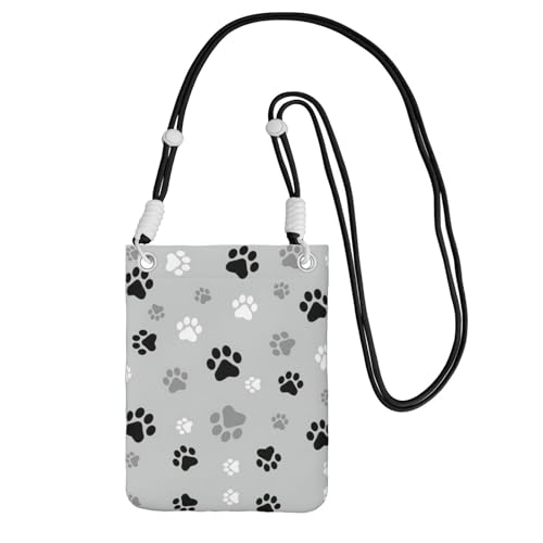 Reisetasche mit Tierpfotenabdruck-Druck, Crossbody-Tasche mit Schultergurt für Handy, Reisepass, Geldbörse, Schwarz , Einheitsgröße von WYCZHY
