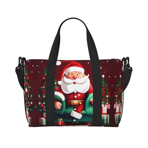 Reisetasche mit Weihnachtsmann-Motiv, Wochenend-Handgepäck für Damen, Sporttasche, Workout-Reisetasche, Übernachtung, Schwarz , Einheitsgröße von WYCZHY