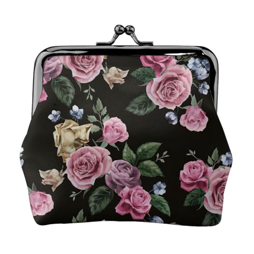 Schwarze Blackgound Rose Printing Minimalistische leichte Geldbörse für Schule und Arbeit Pendler, Schwarz , Einheitsgröße, Münztasche von WYCZHY